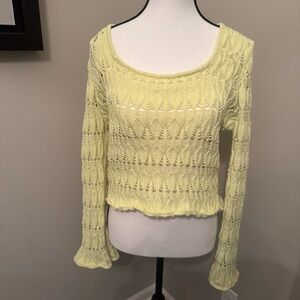 Freshman 1996 Yellow Open Knit Sheer Sweater Fairycore Boho XL